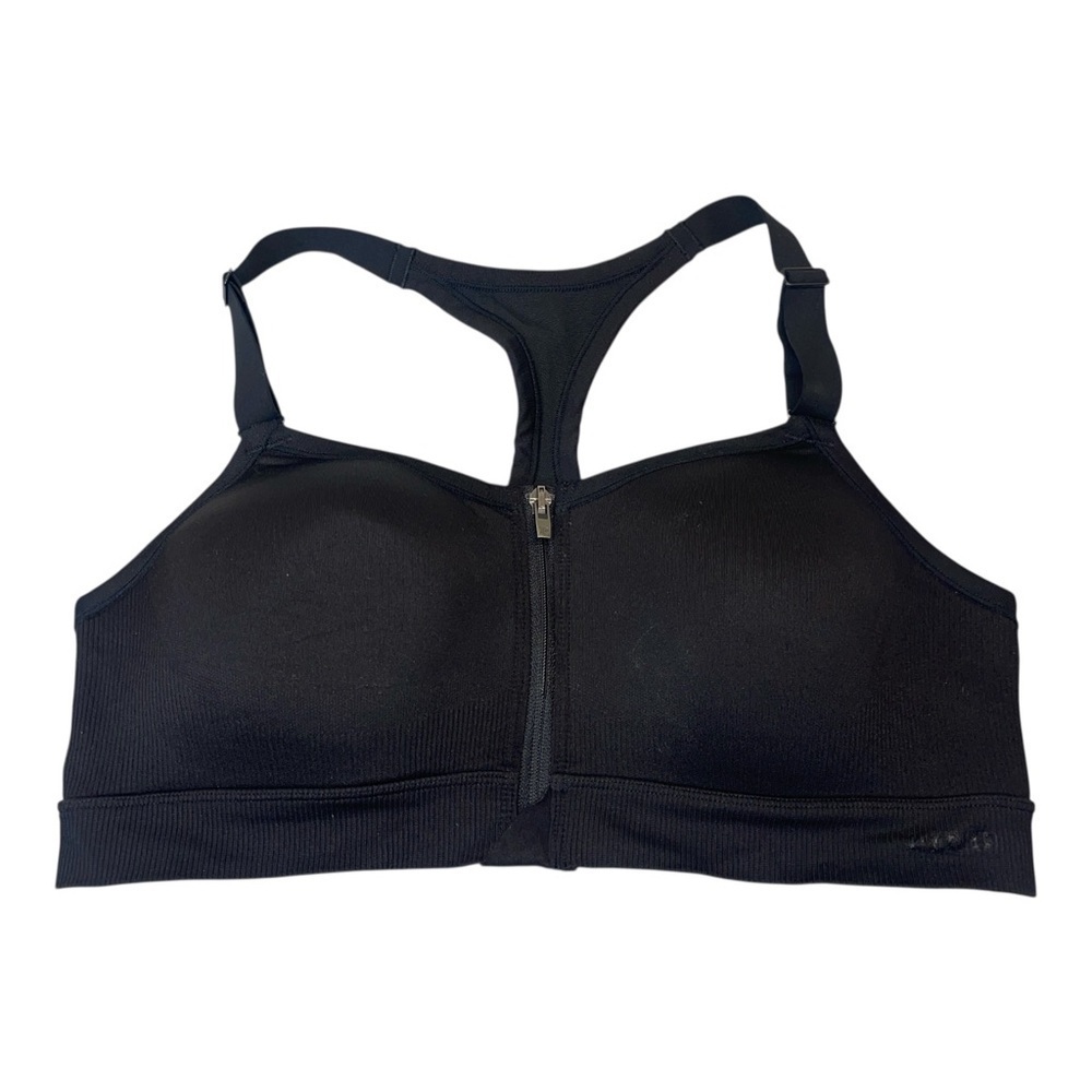 PINK Victoria’s Secret Black Front Zip Sports Bra Racer Open Back Womens size L